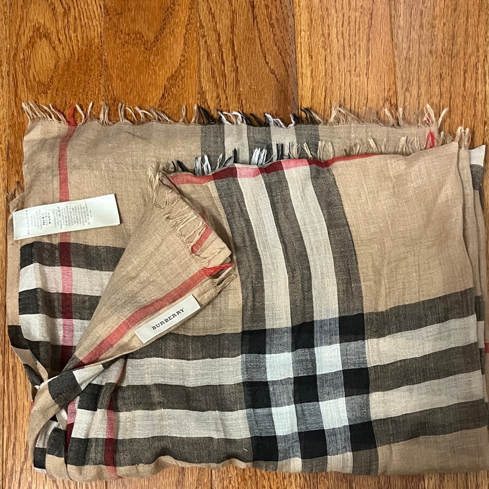 Burberry Beige and Black Checkered Scarf
